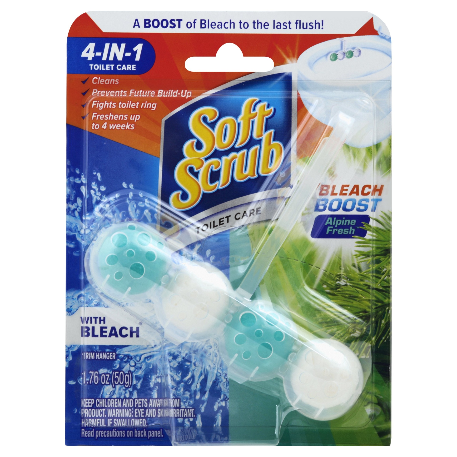 slide 1 of 1, Soft Scrub 4-In-1 Toilet Care with Bleach Alpine Fresh Rim Hanger, 1.76 oz