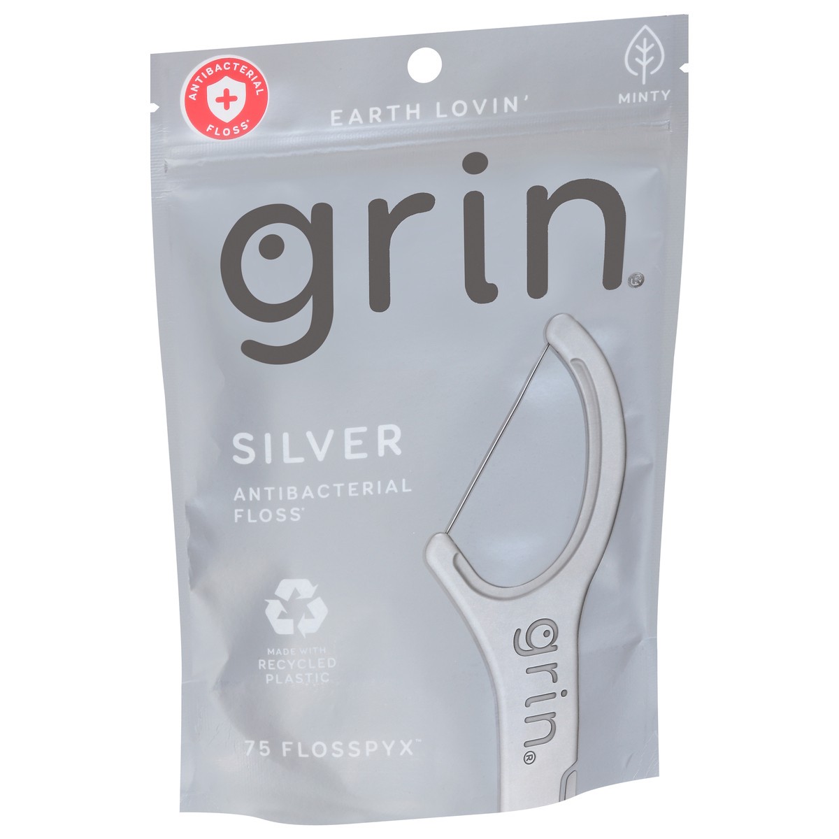 slide 2 of 9, Grin Flosspyx Silver Antibacterial Floss 75 ea, 75 ct