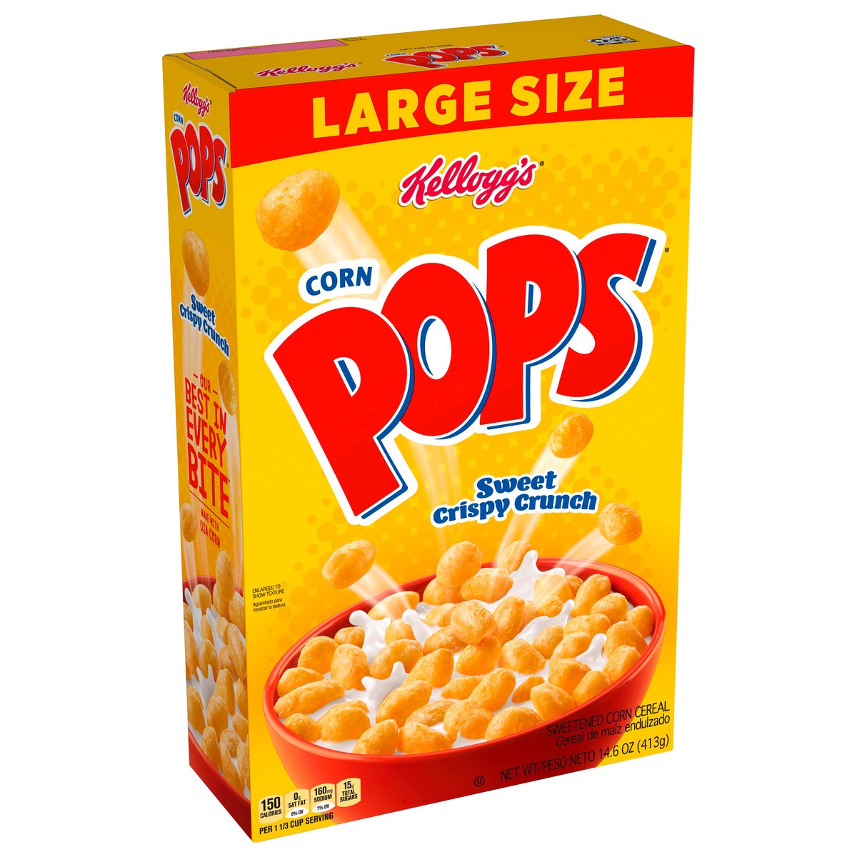 slide 2 of 8, Corn Pops Kellogg's Corn Pops Breakfast Cereal, 8 Vitamins and Minerals, Kids Snacks, Large Size, Original, 14.6oz Box, 1 Box, 14.6 oz