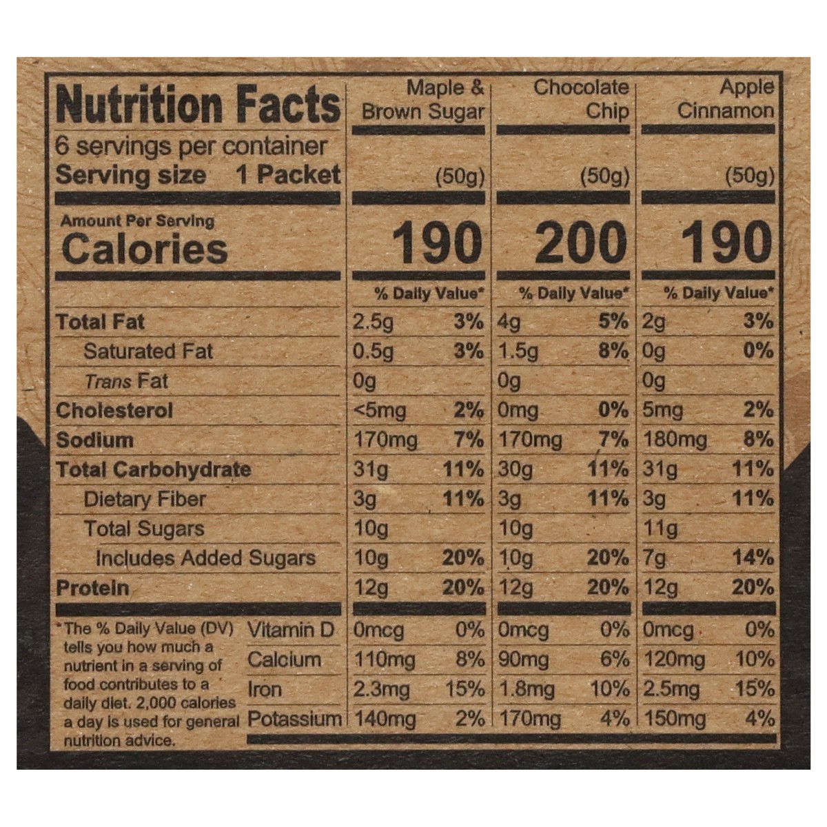 slide 2 of 13, Kodiak Cakes Oatmeal Packets, Variety Pack, MBS, Chocolate Chip, Apple Cinnamon, 6ct, 6 ct