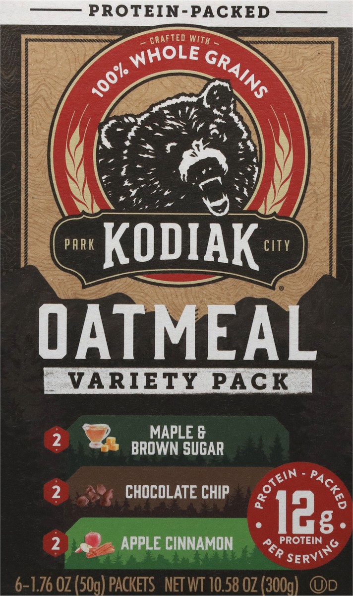 slide 5 of 13, Kodiak Cakes Oatmeal Packets, Variety Pack, MBS, Chocolate Chip, Apple Cinnamon, 6ct, 6 ct