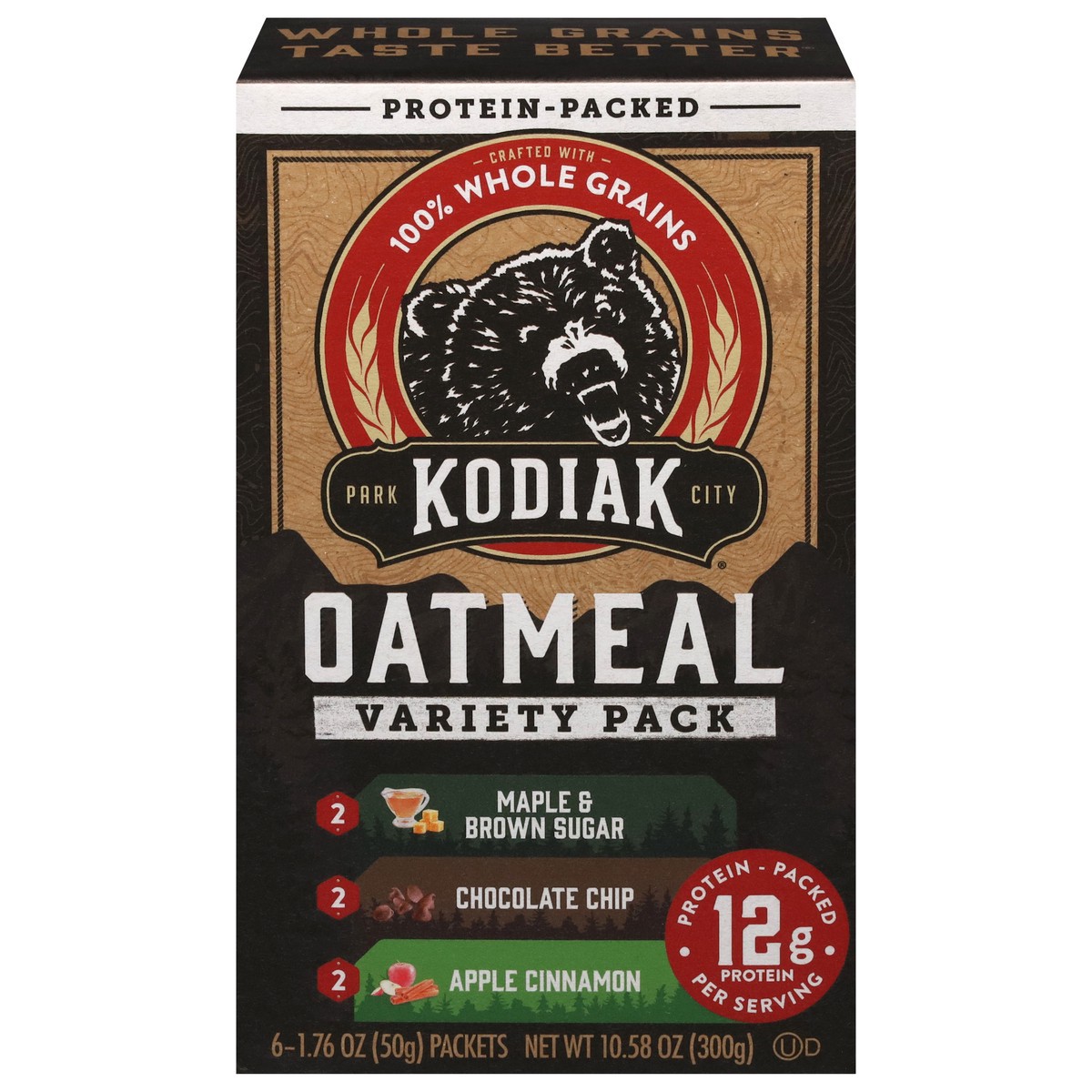 slide 6 of 13, Kodiak Cakes Oatmeal Packets, Variety Pack, MBS, Chocolate Chip, Apple Cinnamon, 6ct, 6 ct