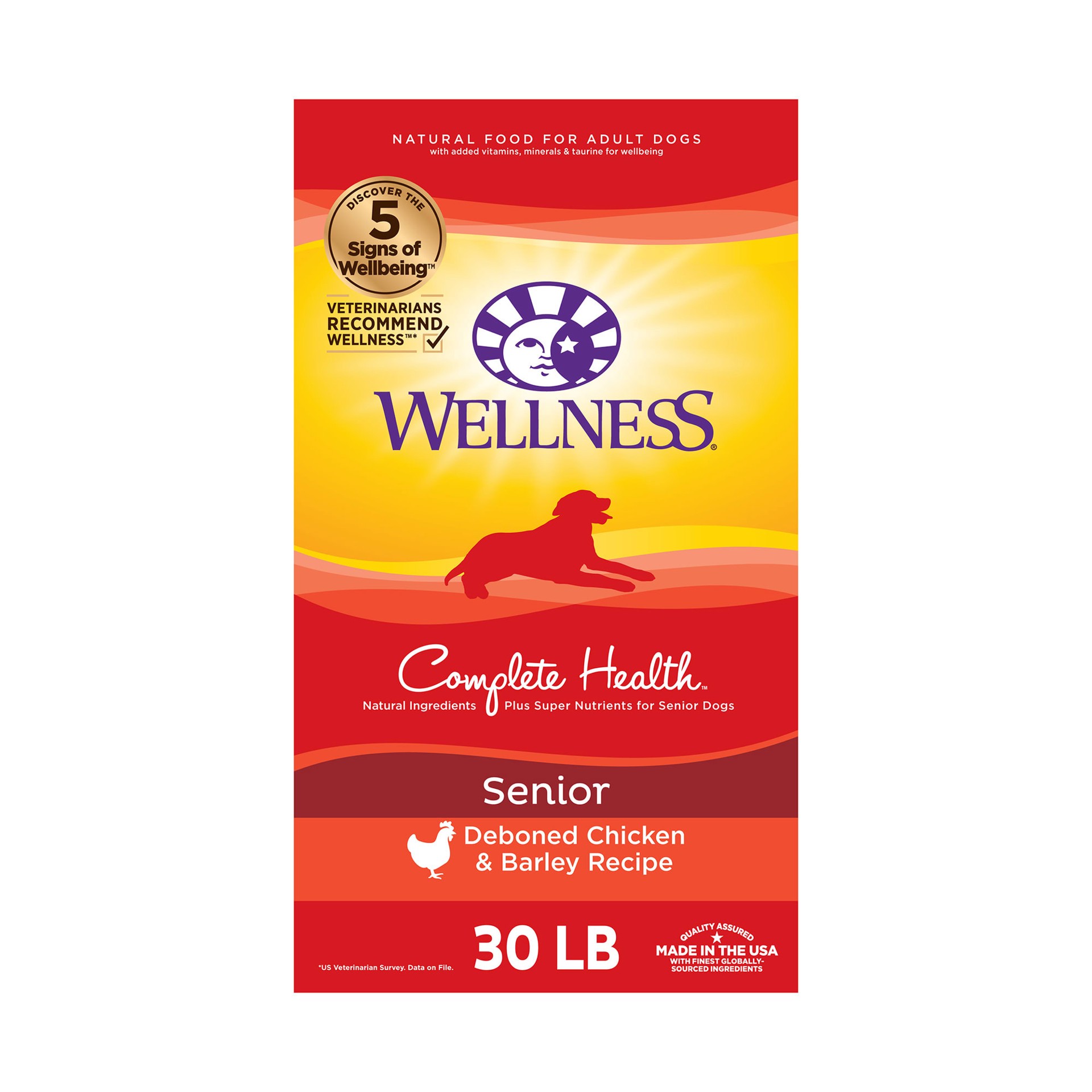 slide 1 of 5, Wellness Complete Health Natural Dry Senior Dog Food, Chicken & Barley, 30-Pound Bag, 1 ct