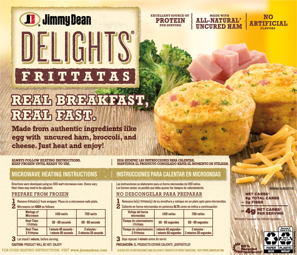 slide 9 of 14, Jimmy DeanDelights Ham, Broccoli & Cheese Frittatas, 6 ct, 12 oz Box, 340.19 g