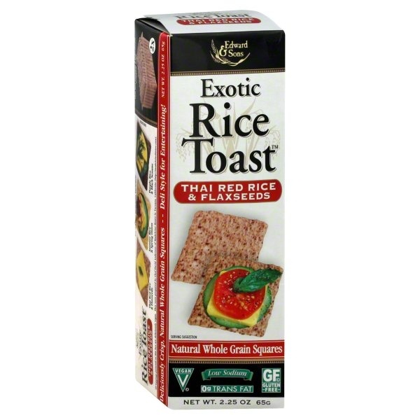 slide 1 of 1, Edward & Sons Rice Toast, Exotic, Thai Red Rice & Flaxseeds, 2.25 oz