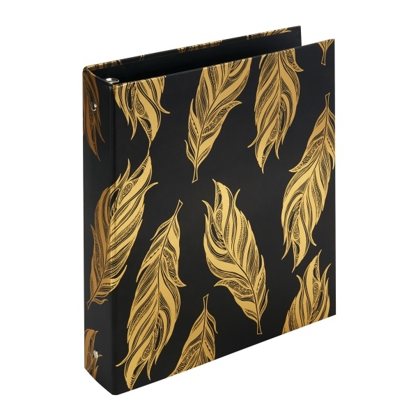 slide 1 of 1, Office Depot Brand Casebound Binder, 1-1/2'' Rings, 100% Recycled, Black/Gold Foil Feathers, 1 ct
