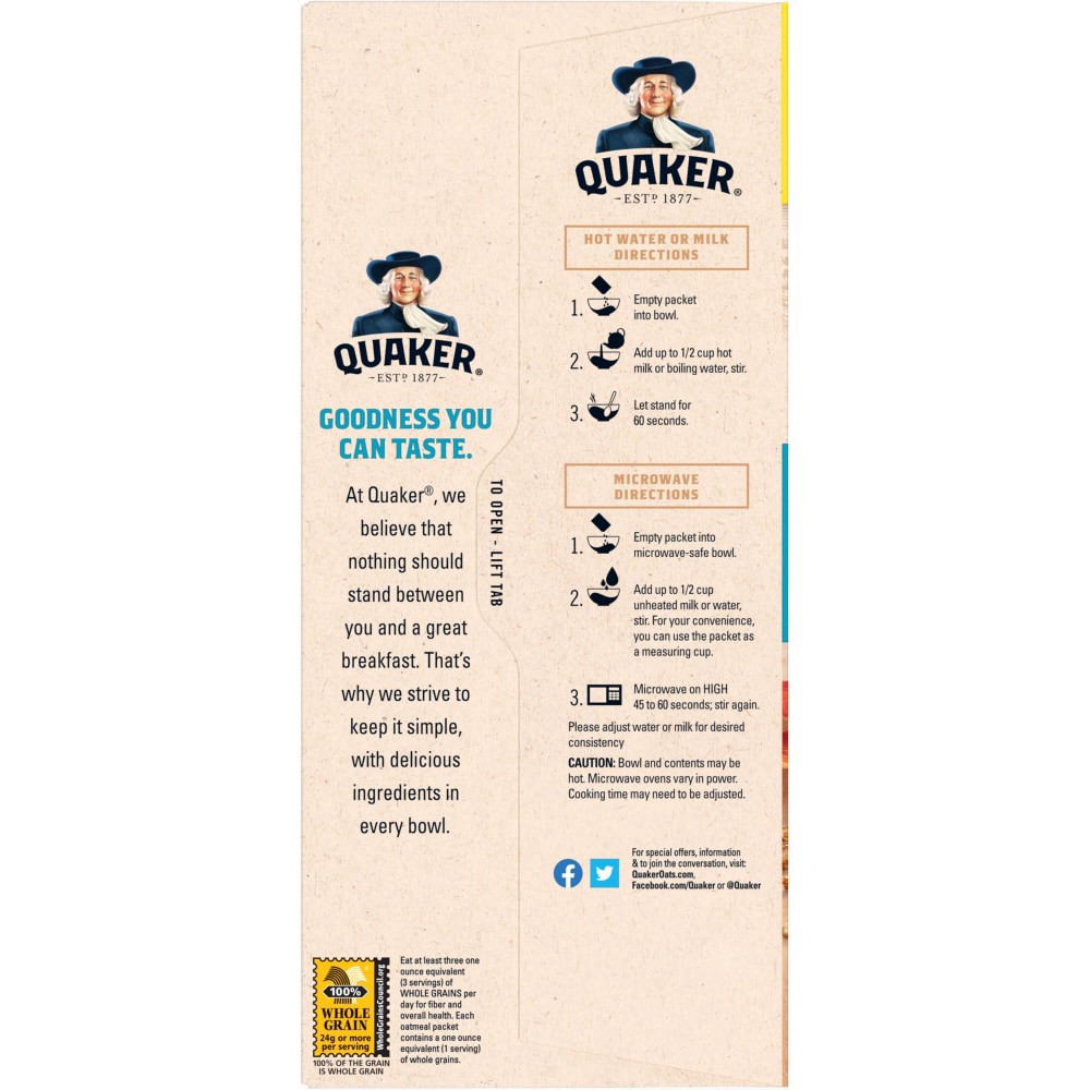 slide 2 of 4, Quaker Oatmeal, Instant, Lower Sugar Variety, Apples & Cinnamon/Maple & Brown Sugar/Cinnamon & Spice - 20 ct, 20 ct