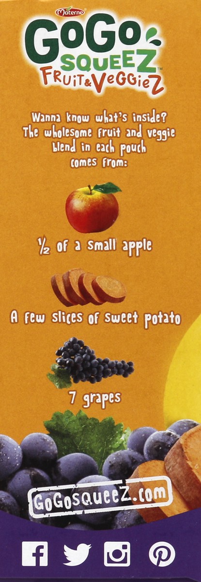 slide 3 of 4, GoGo squeeZ Apple Grape & Sweet Potato Fruit & Veggiez Pouches, 4 ct; 3.2 oz