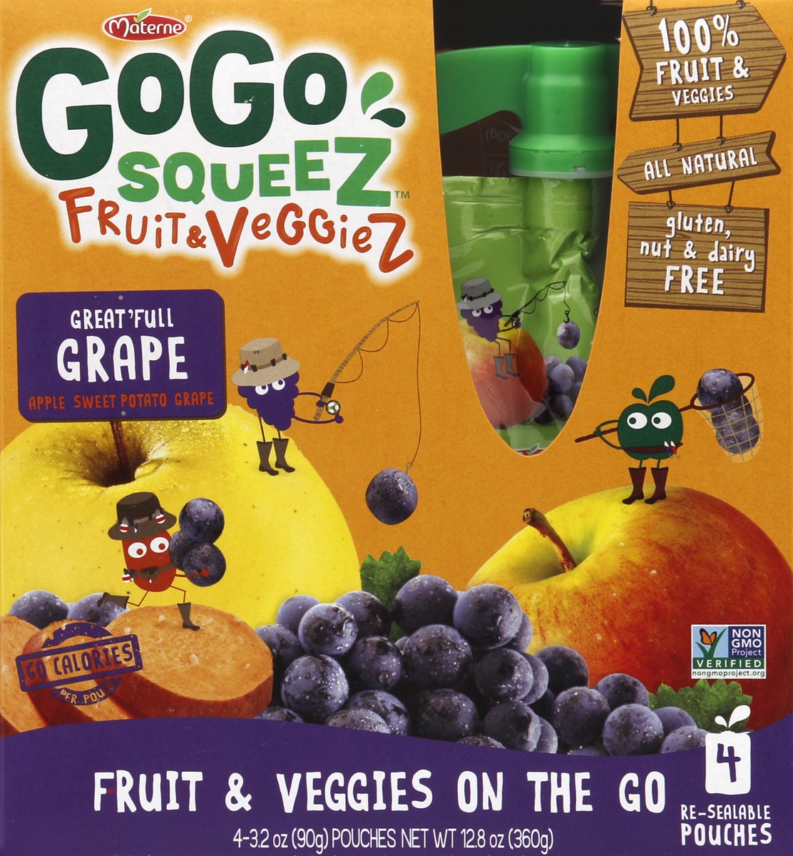 slide 4 of 4, GoGo squeeZ Apple Grape & Sweet Potato Fruit & Veggiez Pouches, 4 ct; 3.2 oz