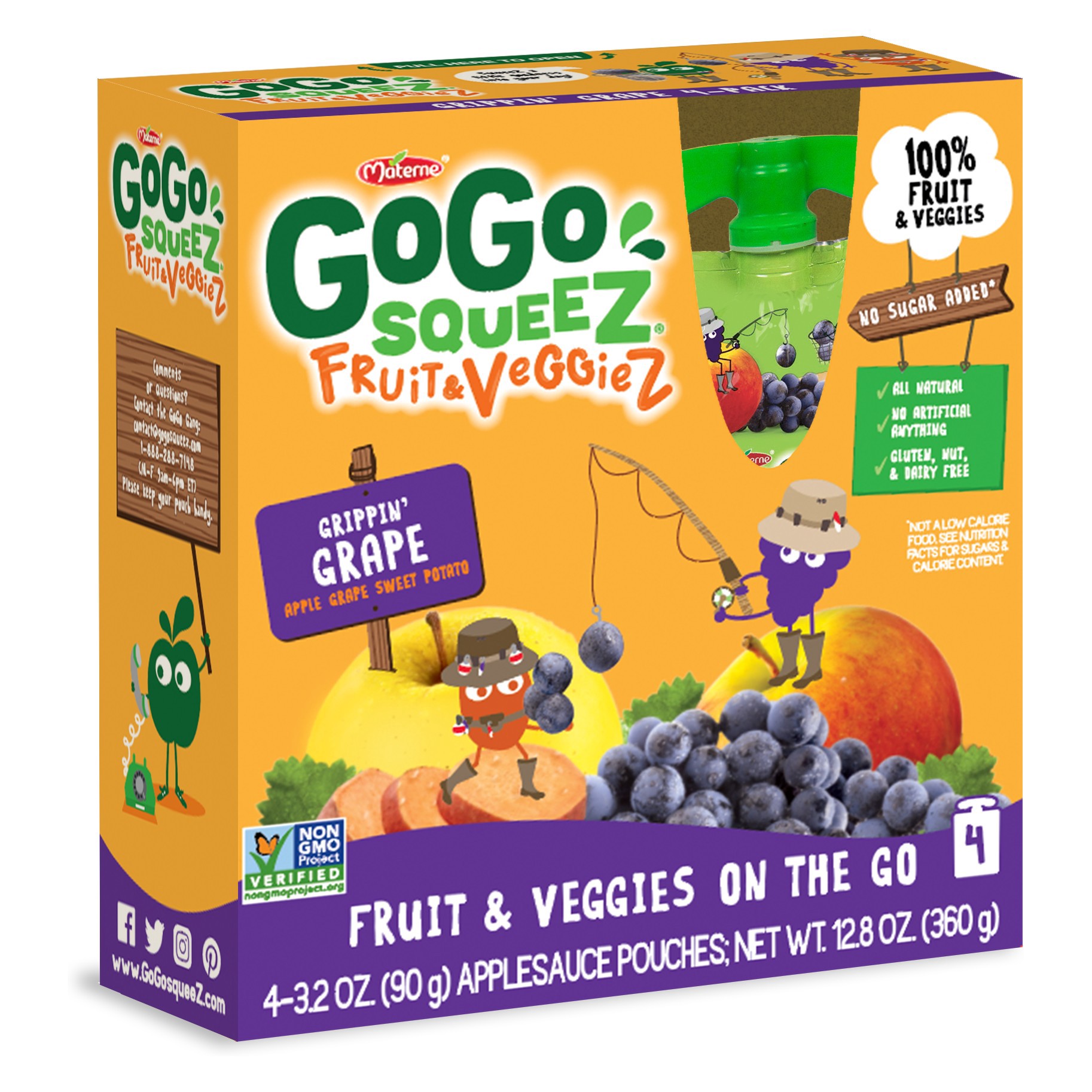 slide 1 of 4, GoGo squeeZ Apple Grape & Sweet Potato Fruit & Veggiez Pouches, 4 ct; 3.2 oz