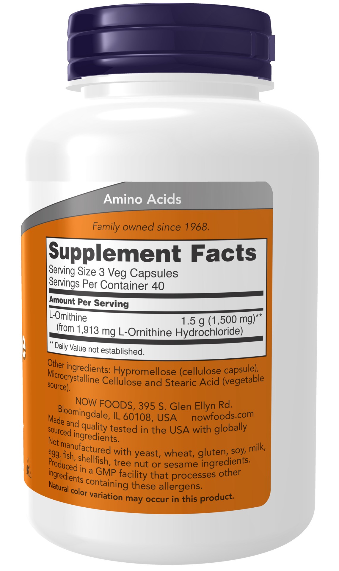 slide 3 of 4, NOW L-Ornithine 500 mg - 120 Veg Capsules, 1 ct