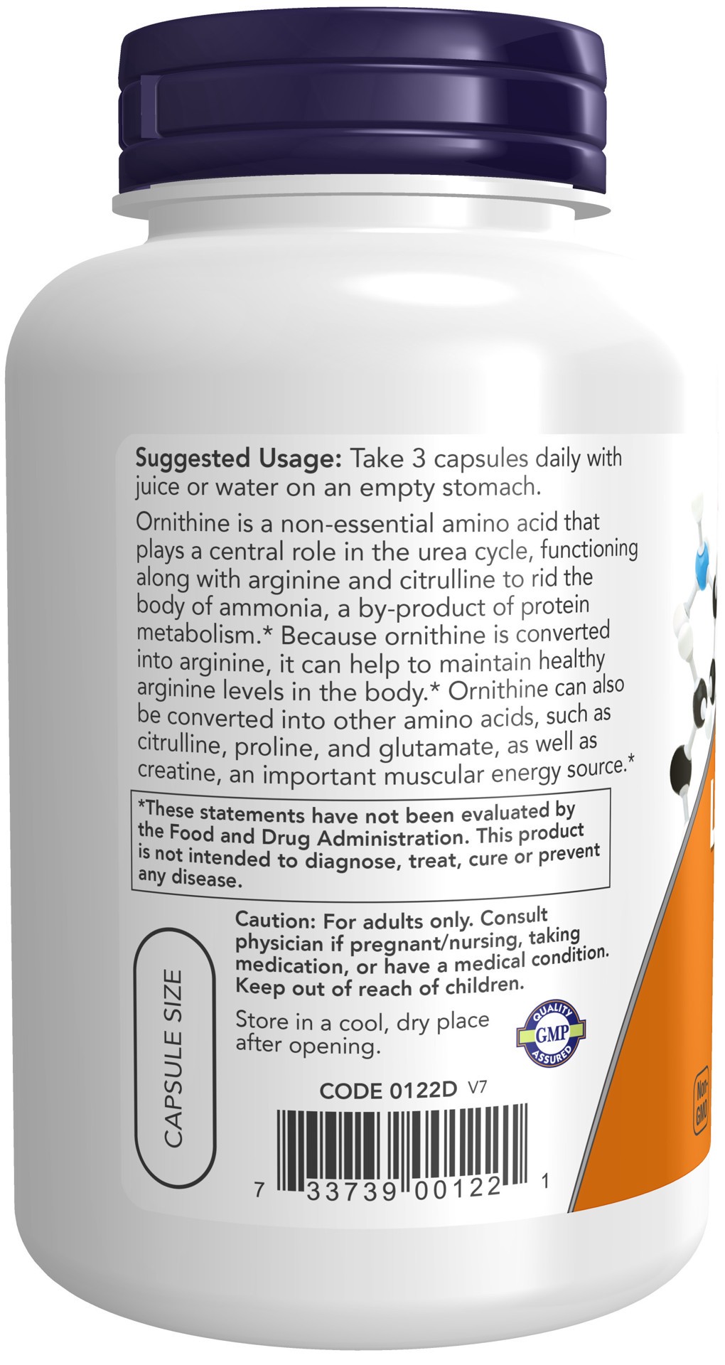 slide 2 of 4, NOW L-Ornithine 500 mg - 120 Veg Capsules, 1 ct