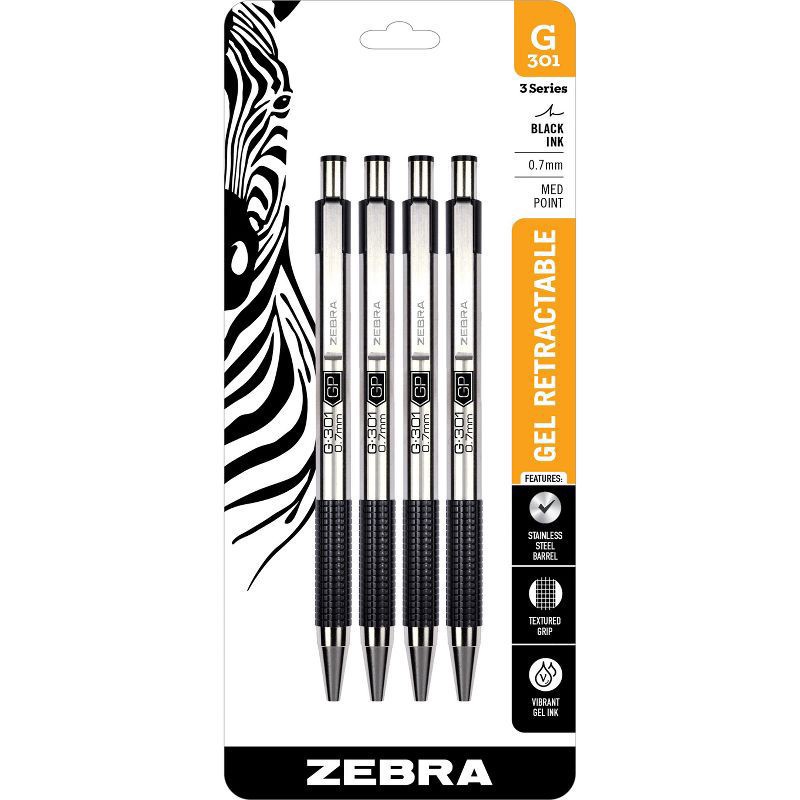 slide 1 of 3, Zebra G-301 Rt Gel Pen - Black, 4 ct