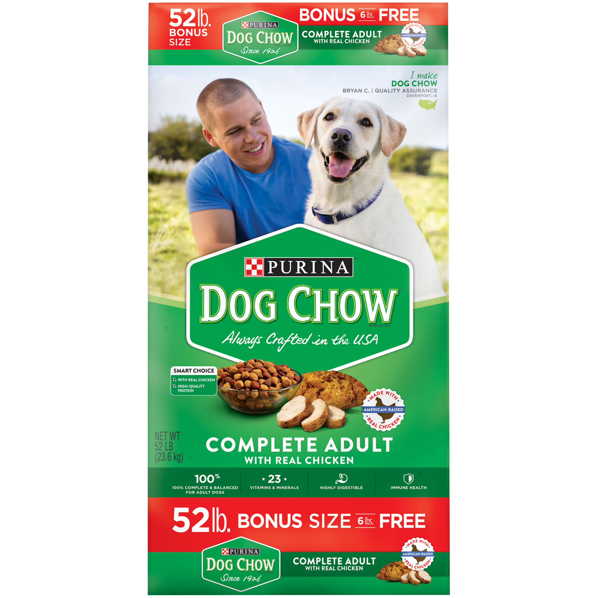 slide 1 of 9, Purina Dog Chow Complete Adult Dog Food With Real Chicken, 52 lb