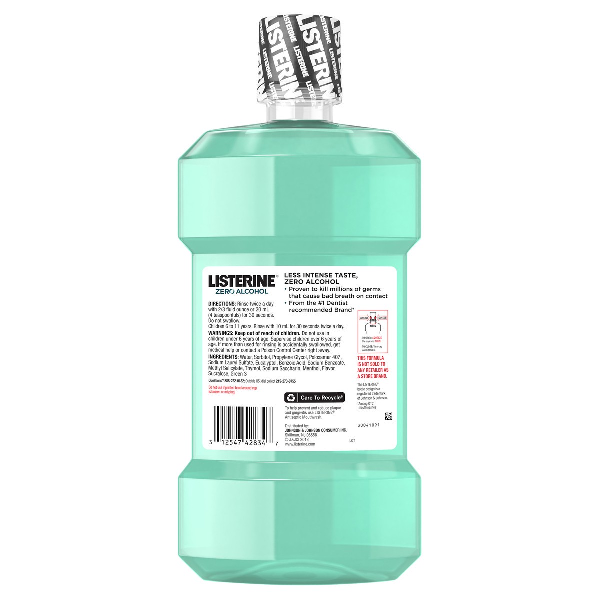 slide 2 of 5, Listerine Zero Alcohol Mouthwash, Alcohol-Free Oral Rinse to Kill 99% of Germs that Cause Bad Breath for Fresh Breath & Clean Mouth, Less Intense Taste, Cool Mint Flavor, 1.5 L, 1.50 liter