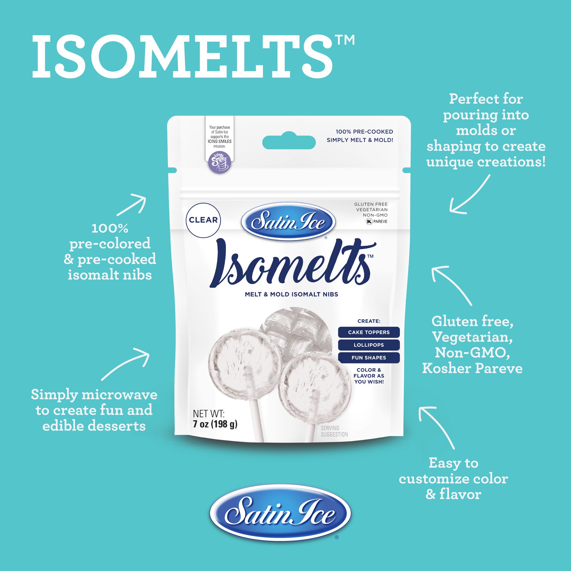 slide 4 of 8, Satin Ice Isomelts Isomalt Nibs, 7 oz