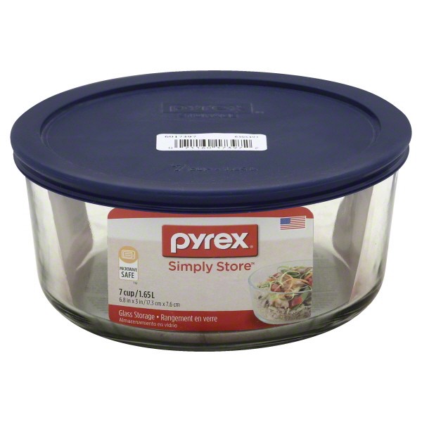 slide 1 of 3, Pyrex Round Dish With Plastic Cover, 7 cups