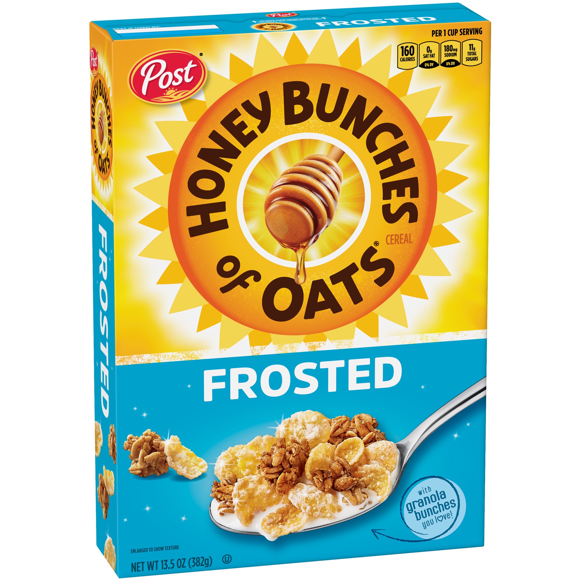 slide 3 of 5, Post Honey Bunches of Oats Frosted Breakfast Cereal, Cholesterol Free, Low Fat,  made with Whole Cereal, 13.5 Ounce, 13.5 oz