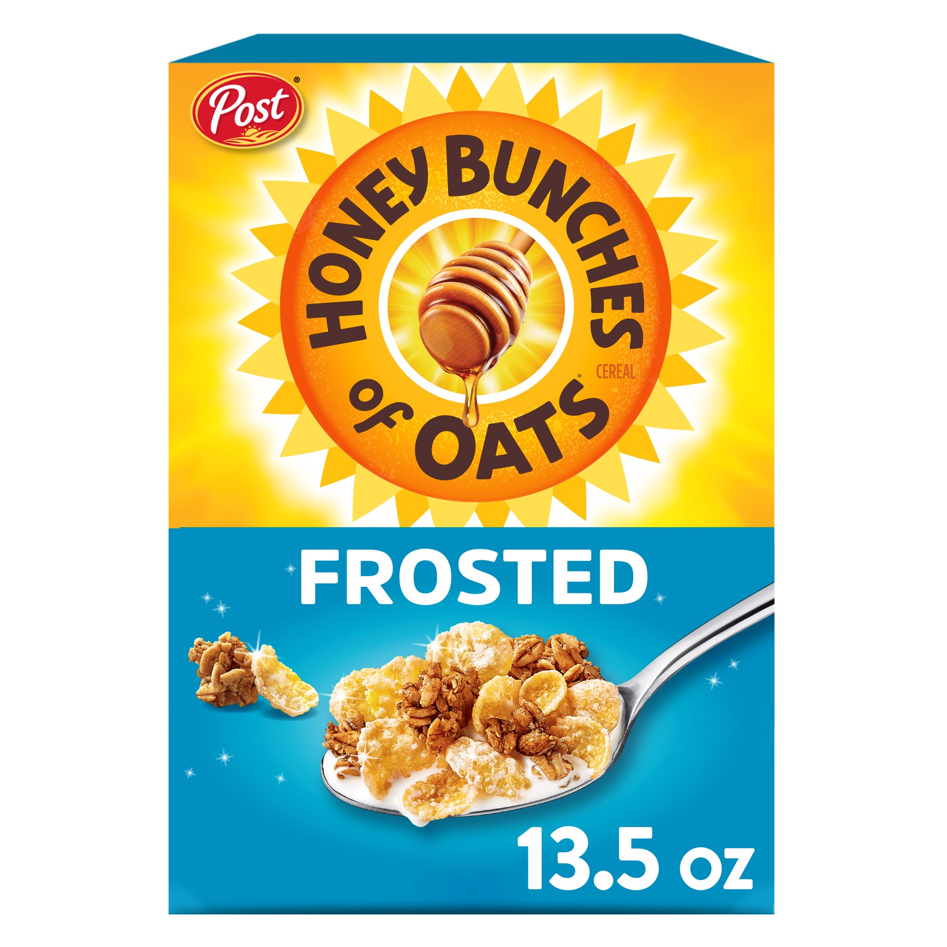 slide 1 of 5, Post Honey Bunches of Oats Frosted Breakfast Cereal, Cholesterol Free, Low Fat,  made with Whole Cereal, 13.5 Ounce, 13.5 oz