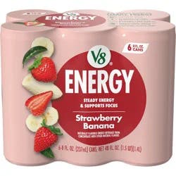 V8 Energy Strawberry Banana Juice Energy Drink, 8 fl oz Can (6 Pack)