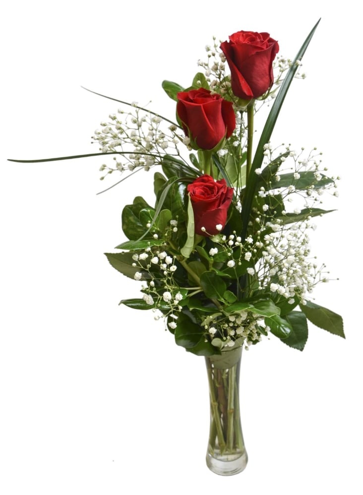 slide 1 of 1, Triple Rose Bud Vase Arrangement, 1 ct