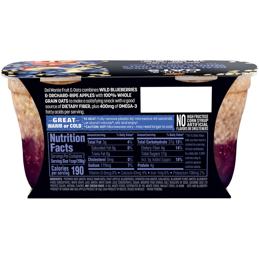 slide 2 of 5, Del Monte Blueberry Apple Fruit & Oats Fruit Cups, 2 ct