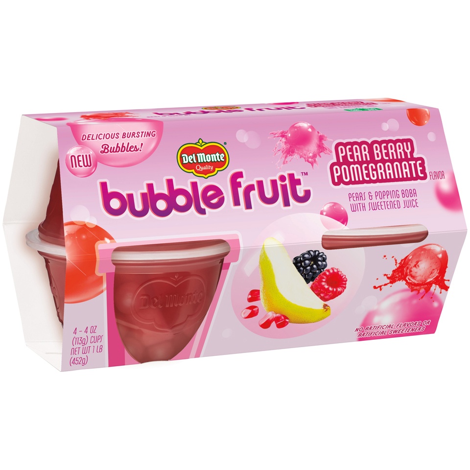 slide 2 of 5, Del Monte Bubble Fruit Pear Berry Pomegrantae Pears Popping Boba In Sweetened Juice Cups 4 Count, 16 oz