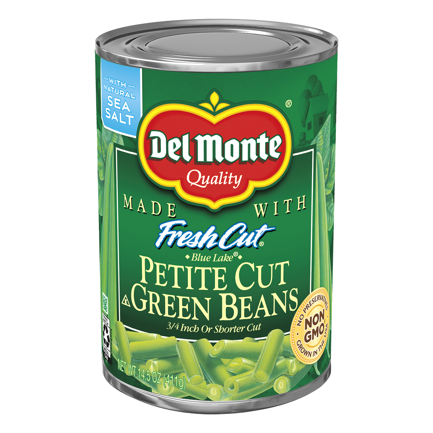 slide 1 of 2, DEL MONTE BLUE LAKE Petite Cut Green Beans, Canned Vegetables, 14.5 oz Can, 14.5 oz