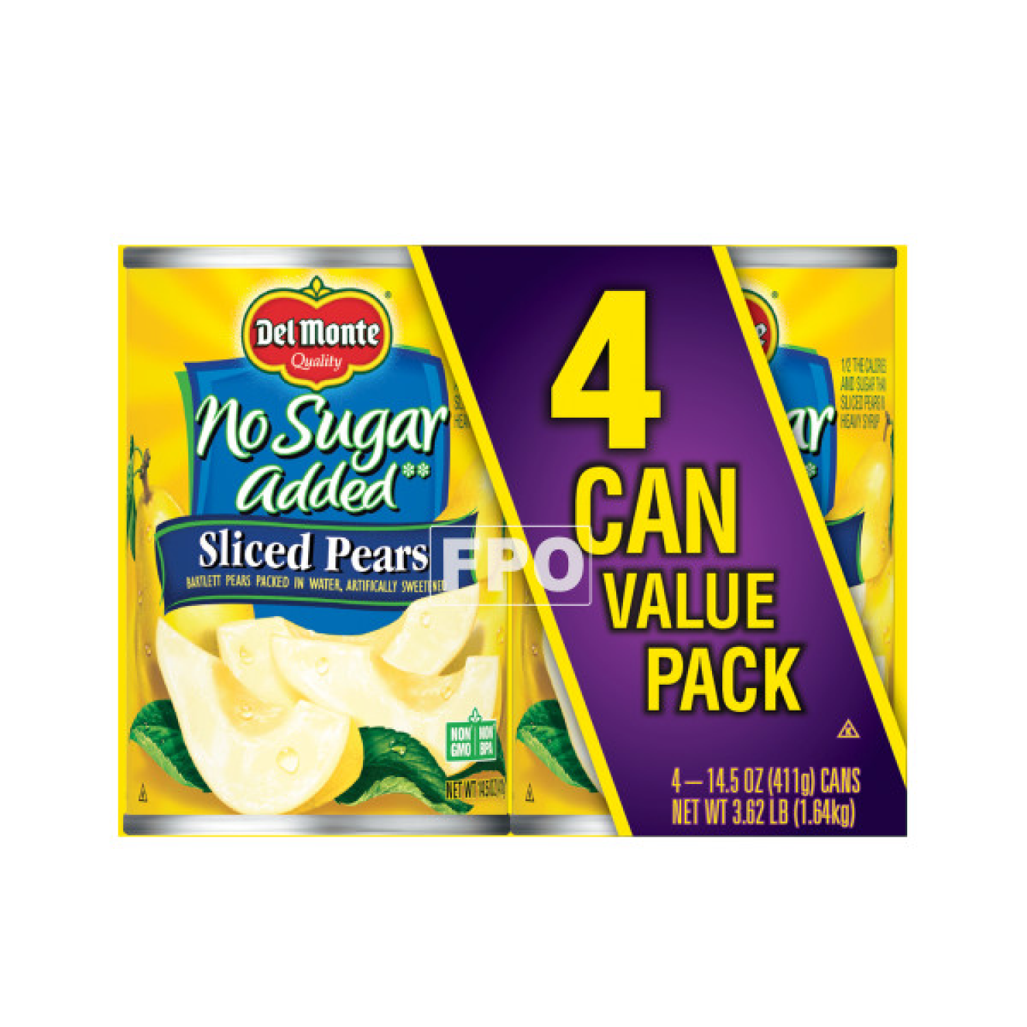 slide 1 of 1, DEL MONTE No Sugar Added Sliced Bartlett Pears, Canned Fruit, 4 Pack, 14.5 oz Cans, 4 ct