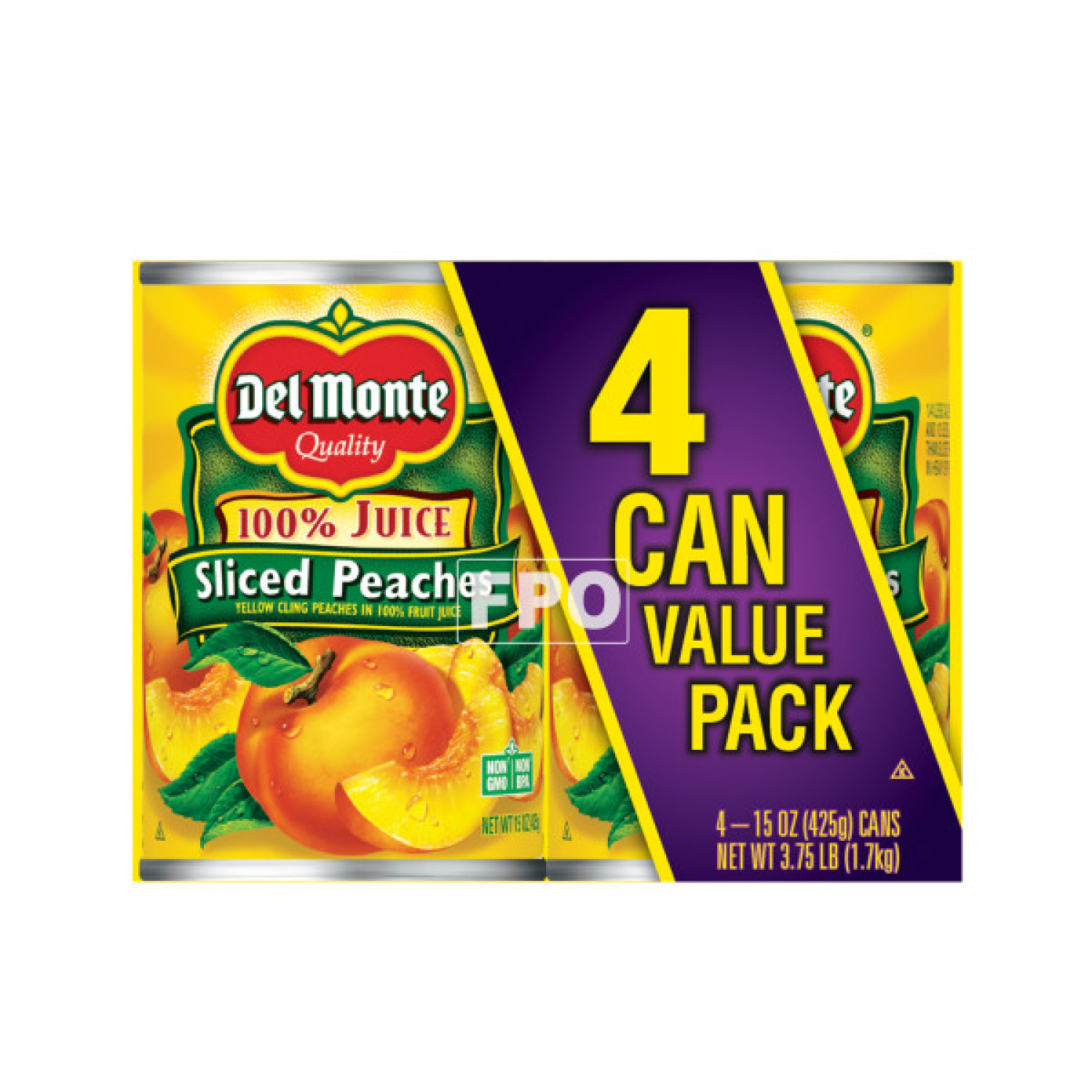slide 1 of 1, DEL MONTE Yellow Cling Sliced Peaches in 100% Juice, Canned Fruit, 4 Pack, 15 oz Cans, 4 ct