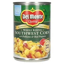 Del Monte Southwest Whole Kernel Corn with Poblano and Red Peppers, 15.25 oz Can