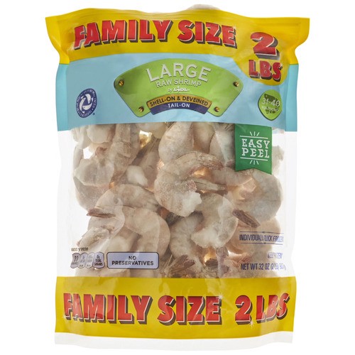 slide 1 of 1, frozen large raw shrimp, family size 31-40, 32 oz