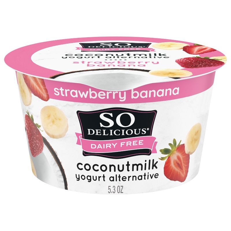 slide 1 of 9, So Delicious Dairy Free Strawberry Banana Coconut Milk Yogurt - 5.3oz Cup, 5.3 oz