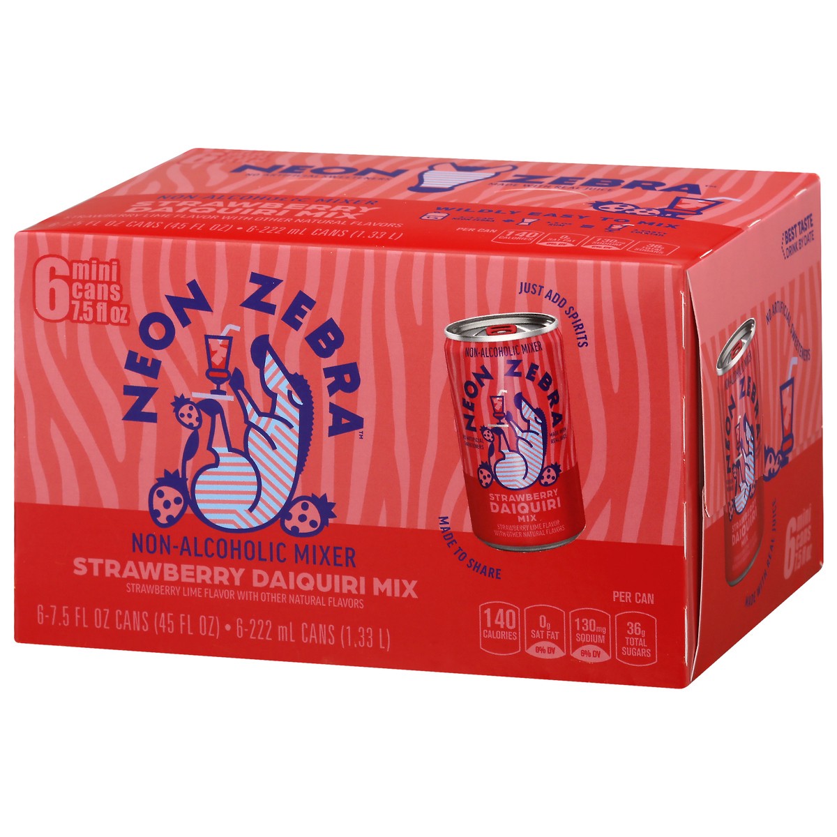 slide 10 of 10, Neon Zebra Strawberry Daiquiri Mix Strawberry Lime - 45 oz, 6 ct; 7.5 oz