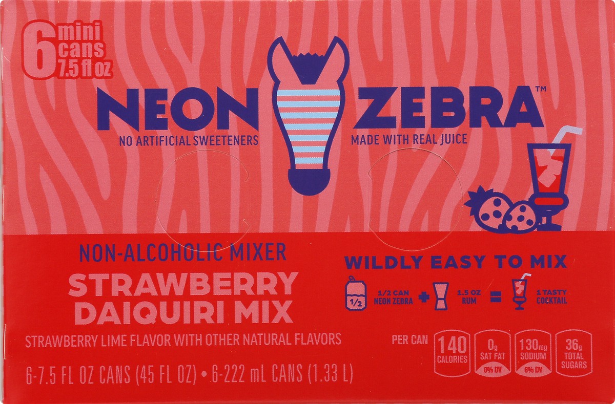 slide 8 of 10, Neon Zebra Strawberry Daiquiri Mix Strawberry Lime - 45 oz, 6 ct; 7.5 oz