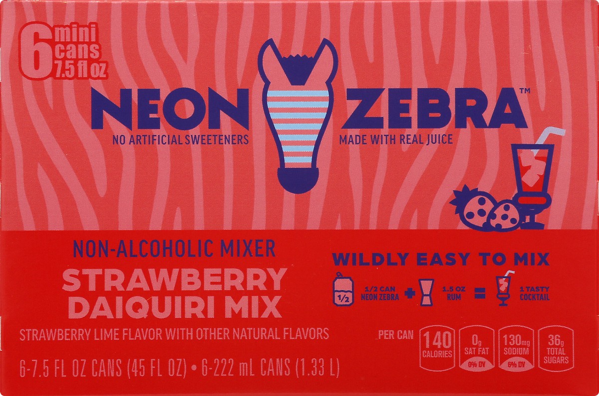 slide 3 of 10, Neon Zebra Strawberry Daiquiri Mix Strawberry Lime - 45 oz, 6 ct; 7.5 oz