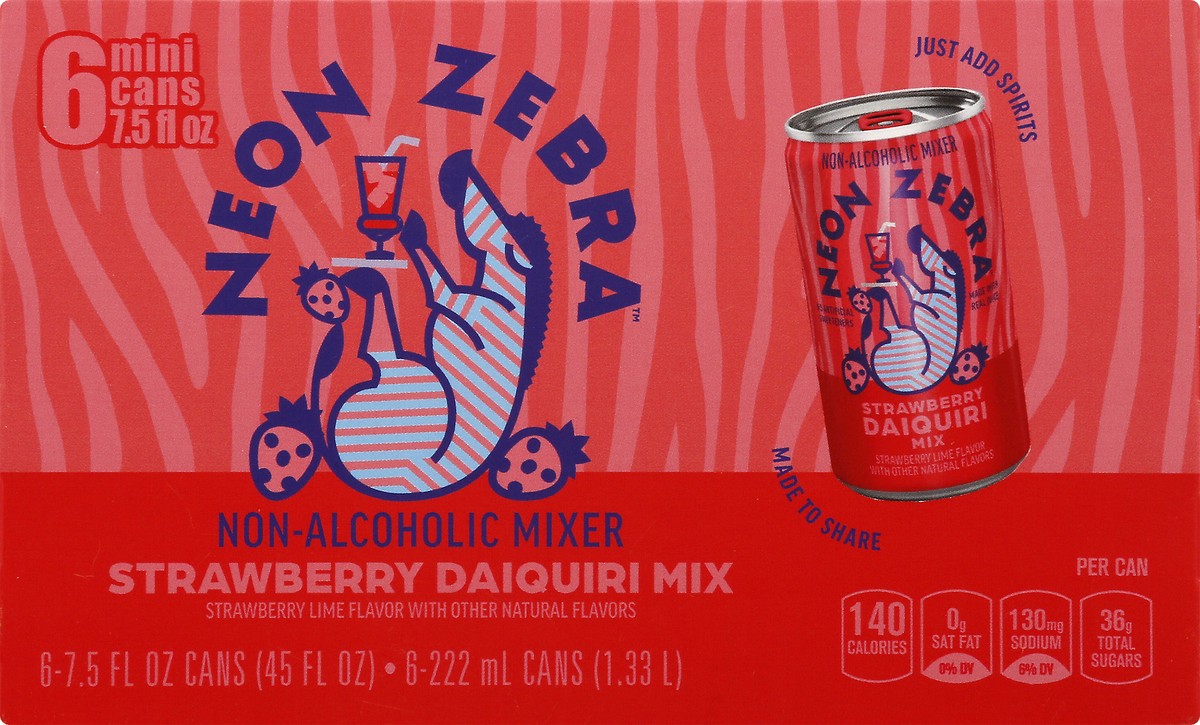 slide 4 of 10, Neon Zebra Strawberry Daiquiri Mix Strawberry Lime - 45 oz, 6 ct; 7.5 oz