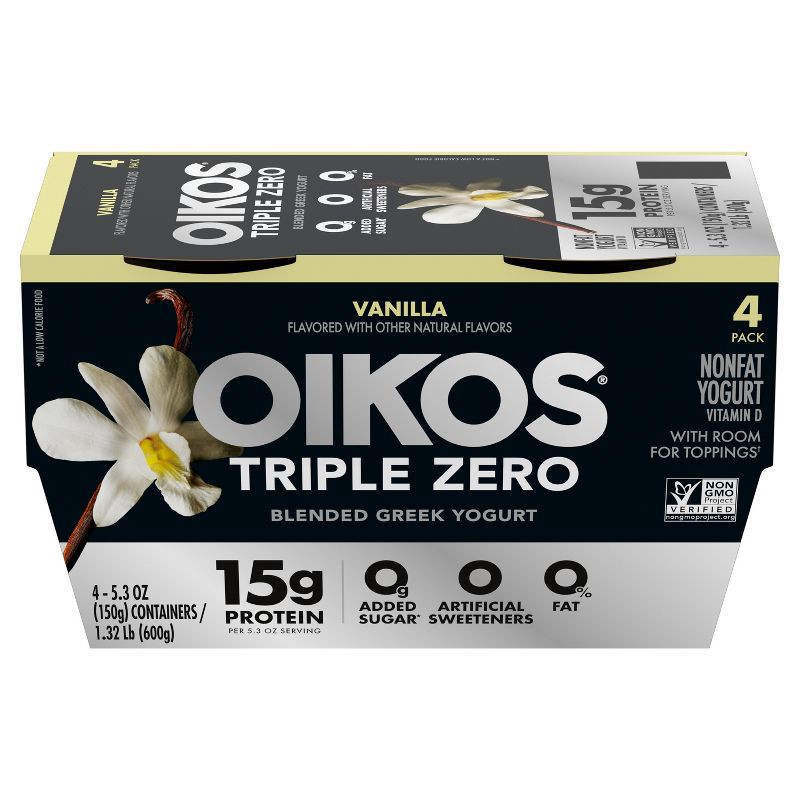 slide 2 of 16, Oikos Triple Zero Vanilla Greek Yogurt - 4ct/5.3oz Cups, 4 ct; 5.3 oz