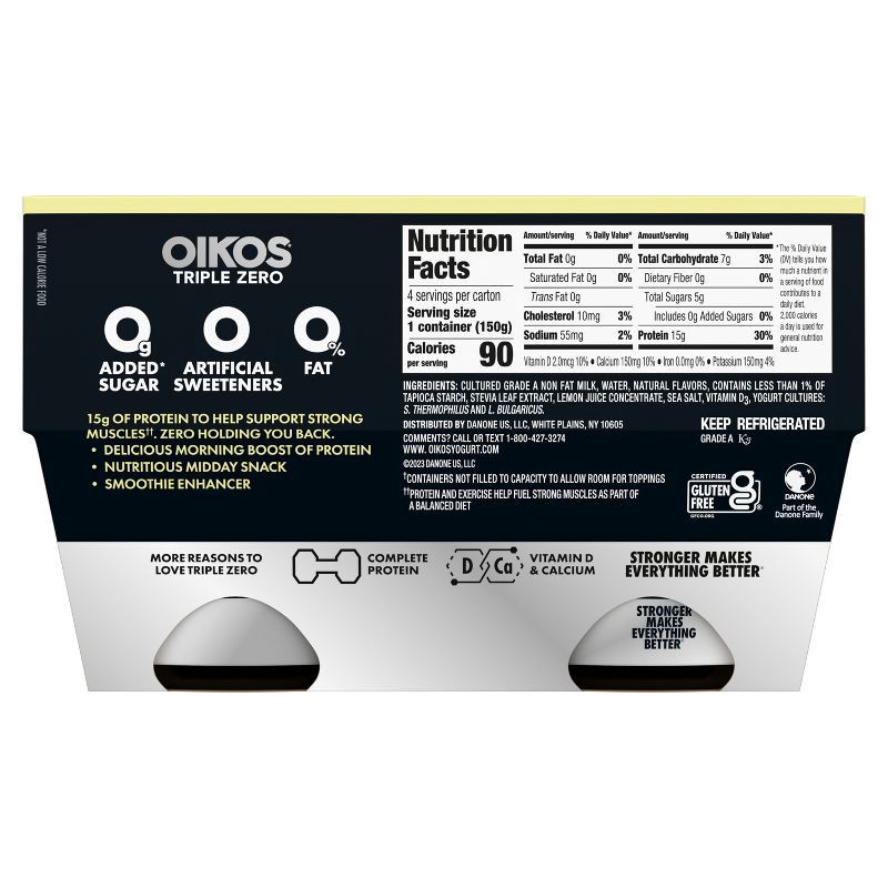 slide 12 of 13, Oikos Triple Zero Vanilla Greek Yogurt - 15g Protein 4ct/5.3oz Cups, 15 gram, 4 ct, 5.3 oz