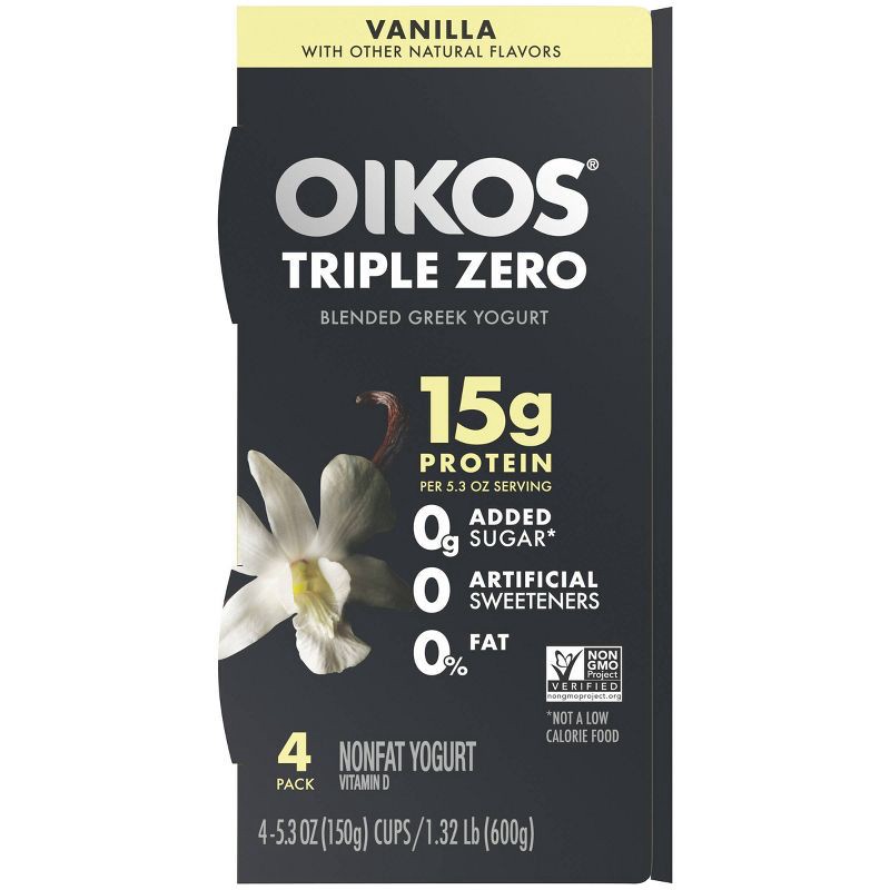 slide 12 of 16, Oikos Triple Zero Vanilla Greek Yogurt - 4ct/5.3oz Cups, 4 ct; 5.3 oz