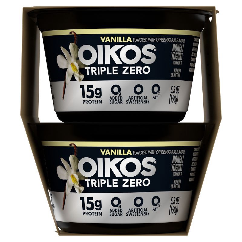 slide 13 of 13, Oikos Triple Zero Vanilla Greek Yogurt - 15g Protein 4ct/5.3oz Cups, 15 gram, 4 ct, 5.3 oz