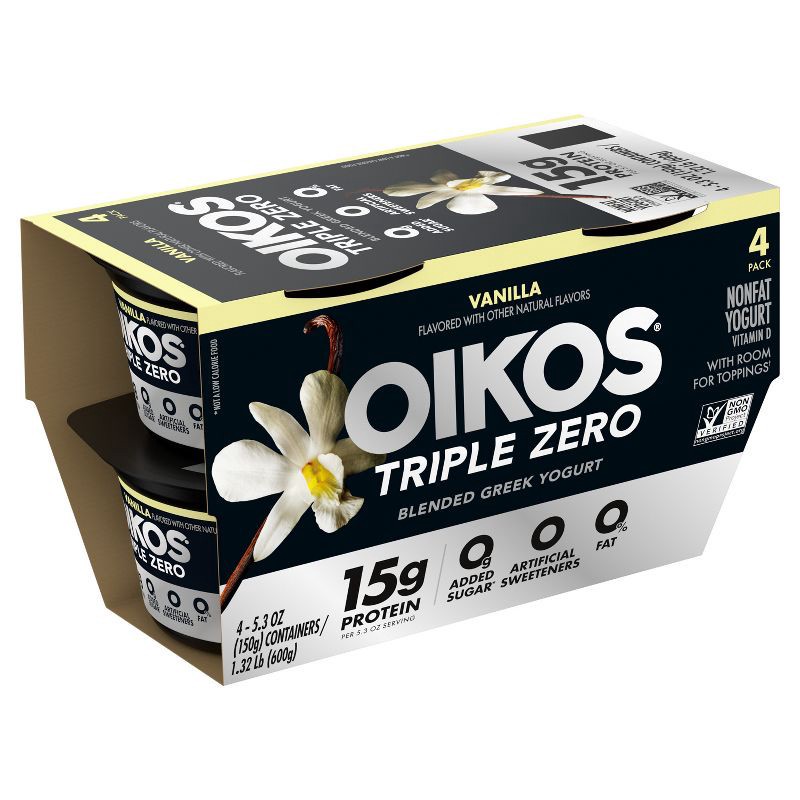 slide 4 of 16, Oikos Triple Zero Vanilla Greek Yogurt - 4ct/5.3oz Cups, 4 ct; 5.3 oz