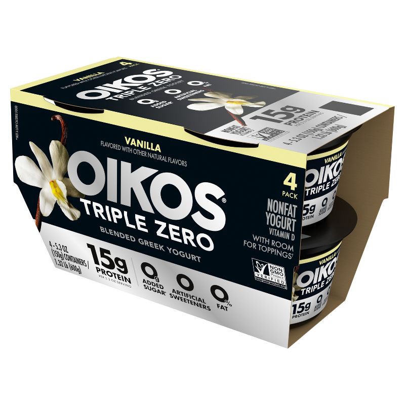 slide 7 of 16, Oikos Triple Zero Vanilla Greek Yogurt - 4ct/5.3oz Cups, 4 ct; 5.3 oz