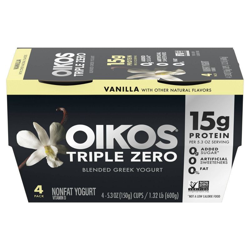 slide 9 of 16, Oikos Triple Zero Vanilla Greek Yogurt - 4ct/5.3oz Cups, 4 ct; 5.3 oz