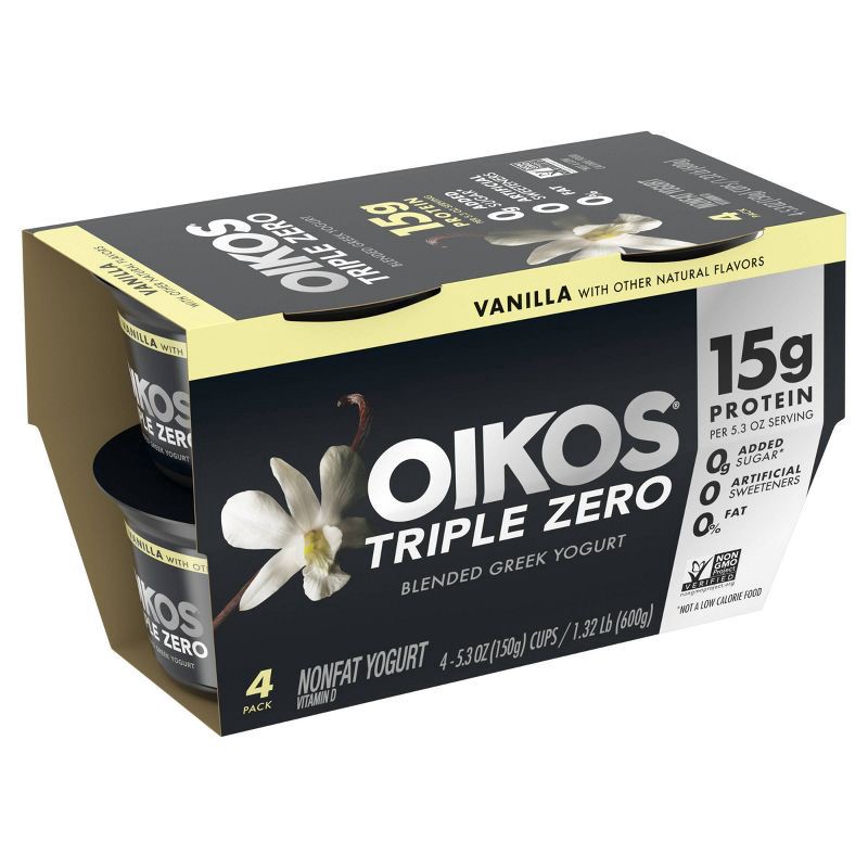 slide 10 of 16, Oikos Triple Zero Vanilla Greek Yogurt - 4ct/5.3oz Cups, 4 ct; 5.3 oz