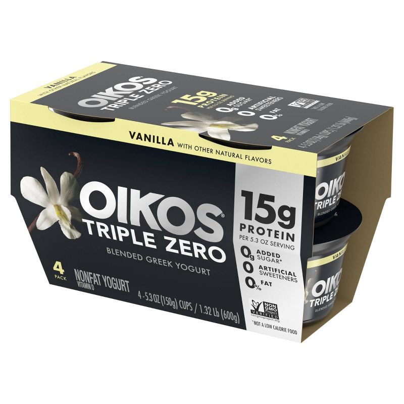 slide 11 of 16, Oikos Triple Zero Vanilla Greek Yogurt - 4ct/5.3oz Cups, 4 ct; 5.3 oz