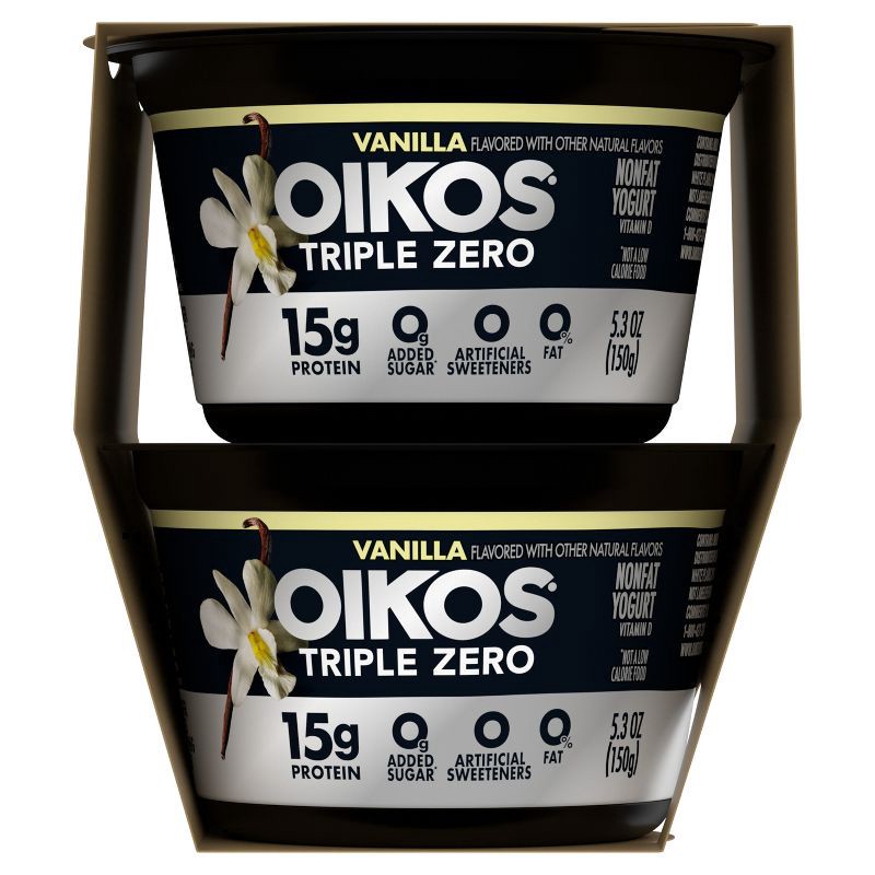 slide 11 of 13, Oikos Triple Zero Vanilla Greek Yogurt - 15g Protein 4ct/5.3oz Cups, 15 gram, 4 ct, 5.3 oz