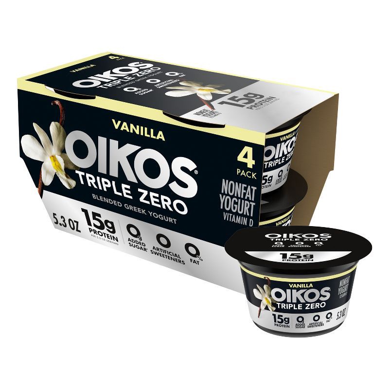 slide 1 of 16, Oikos Triple Zero Vanilla Greek Yogurt - 4ct/5.3oz Cups, 4 ct; 5.3 oz