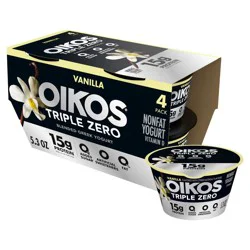 Oikos Triple Zero Vanilla Greek Yogurt - 15g Protein 4ct/5.3oz Cups: Fat Free, Gluten-Free