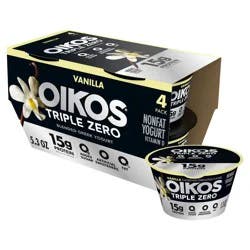 Oikos Triple Zero Vanilla Greek Yogurt - 15g Protein 4ct/5.3oz Cups: Fat Free, Gluten-Free